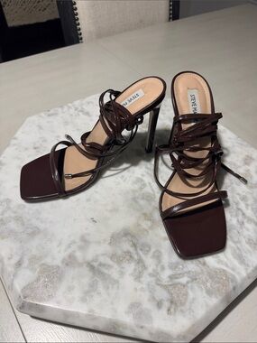 Steve Madden Dark Brown Strappy Square-Toe Stiletto Sandals